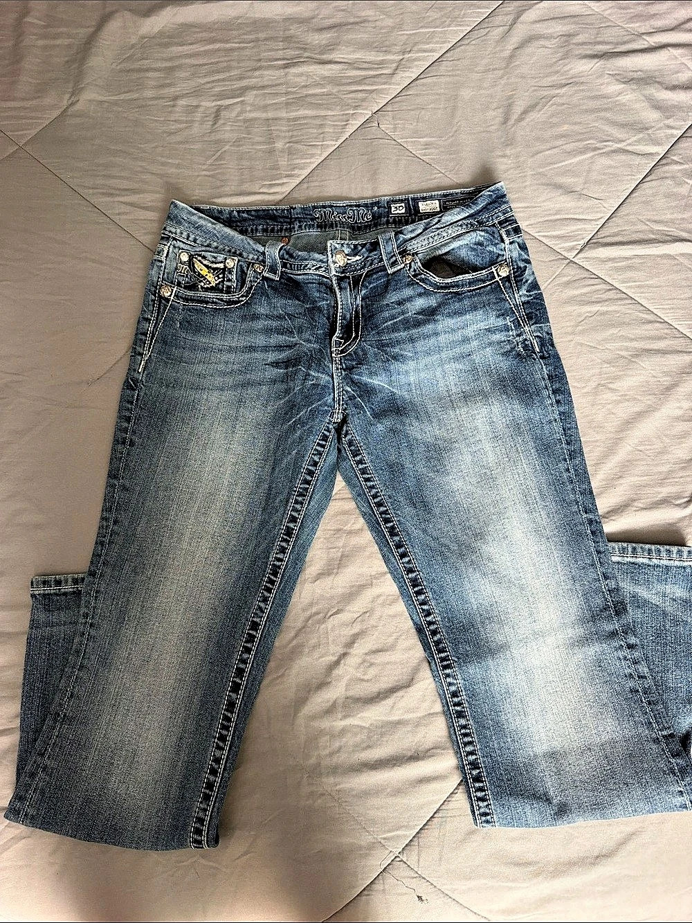 Miss Me Easy Boot Embroidered Bootcut Jeans in Blue Waist 30